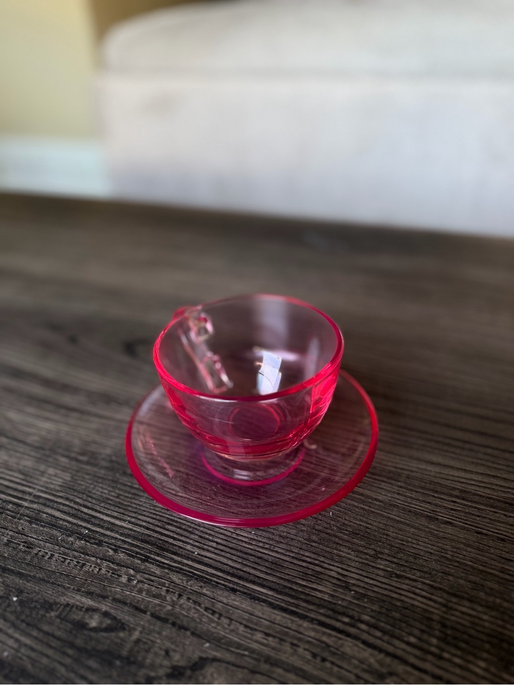 Pink Vaseline Glass Cup Vintage Cup and Saucer Unique/Rare VERY Bright